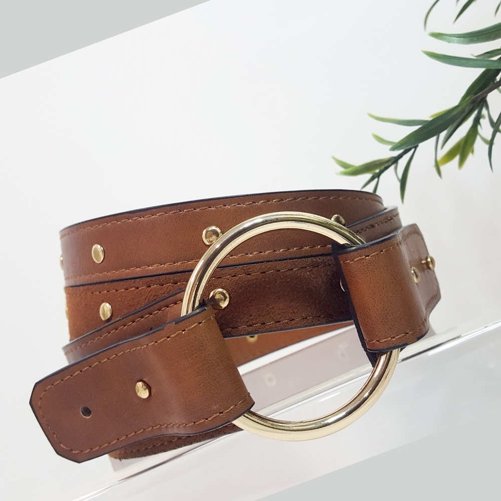 Light Brown Belt🍂Gold💛Thin Round Buckle💛